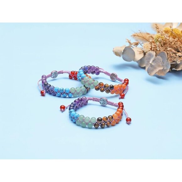 Life Tree Charm Crystals Yoga Stone Bead Chakra Relax Bracelet for Womens Mens - Picture 2 of 7